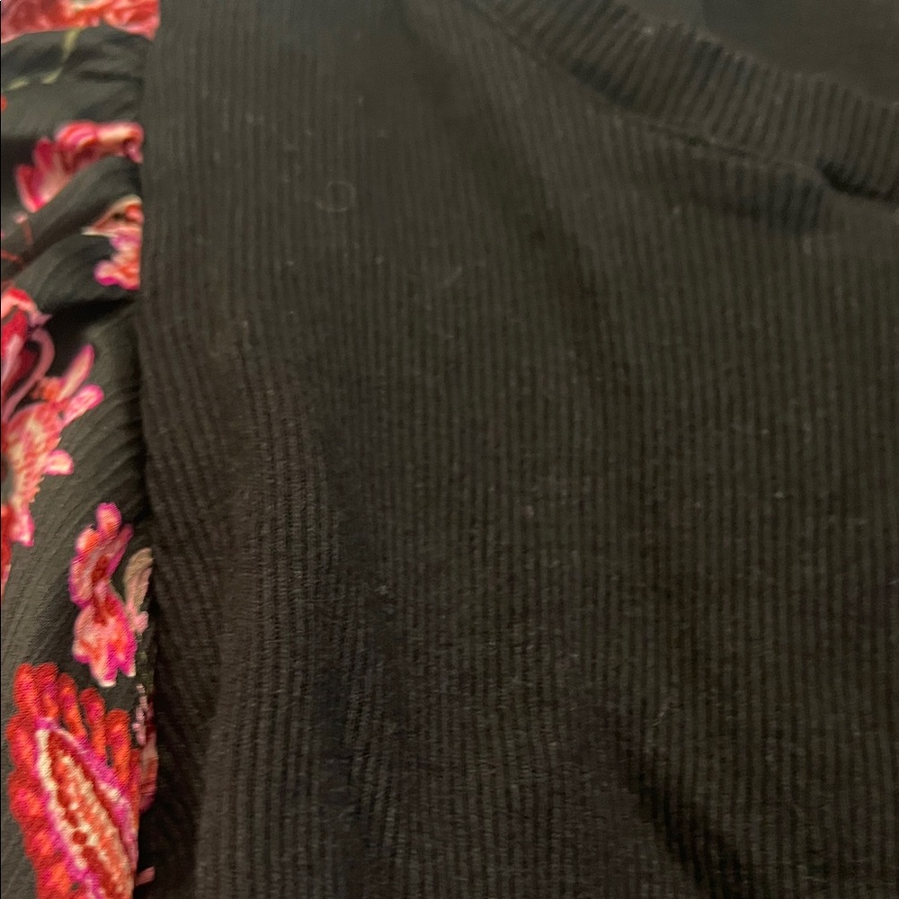 1. State Black Top with Pink Floral Sleeves - Picture 7 of 7